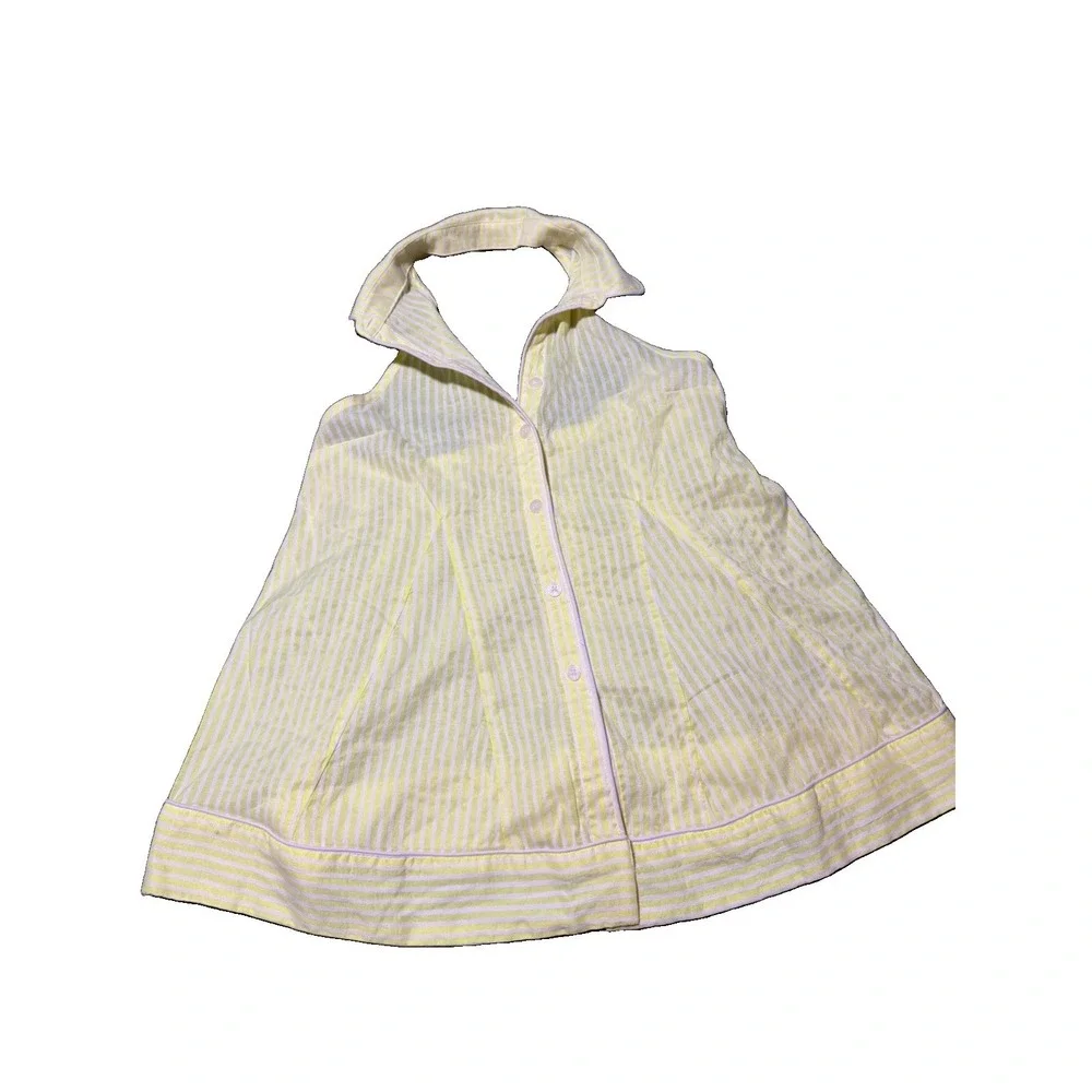 Maeve Anthropologie NWT Yellow & White Striped Button Halter Top Backless XS - Picture 3 of 14